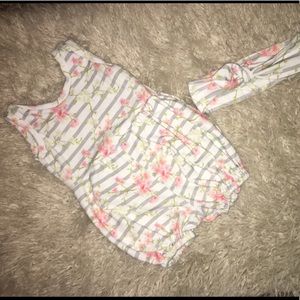 Custom made Romper/matching top knot headband